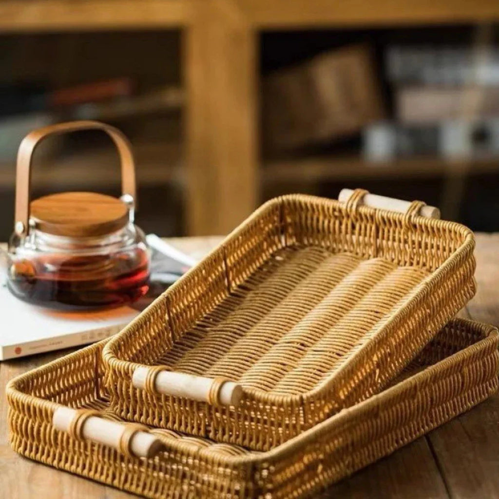 Bandeja Rattan Tecido à Mão – Natural e Sofisticada