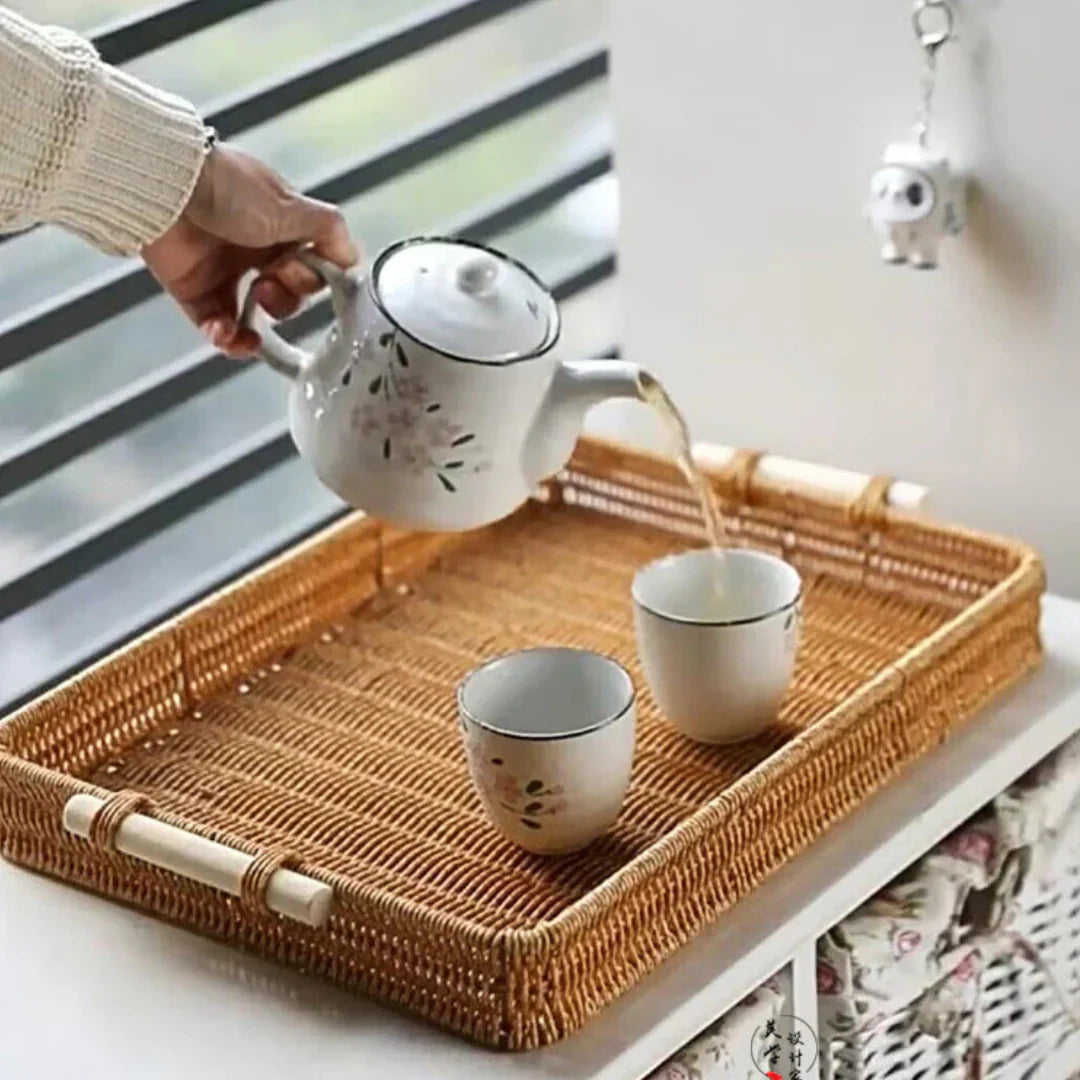 Bandeja Rattan Tecido à Mão – Natural e Sofisticada