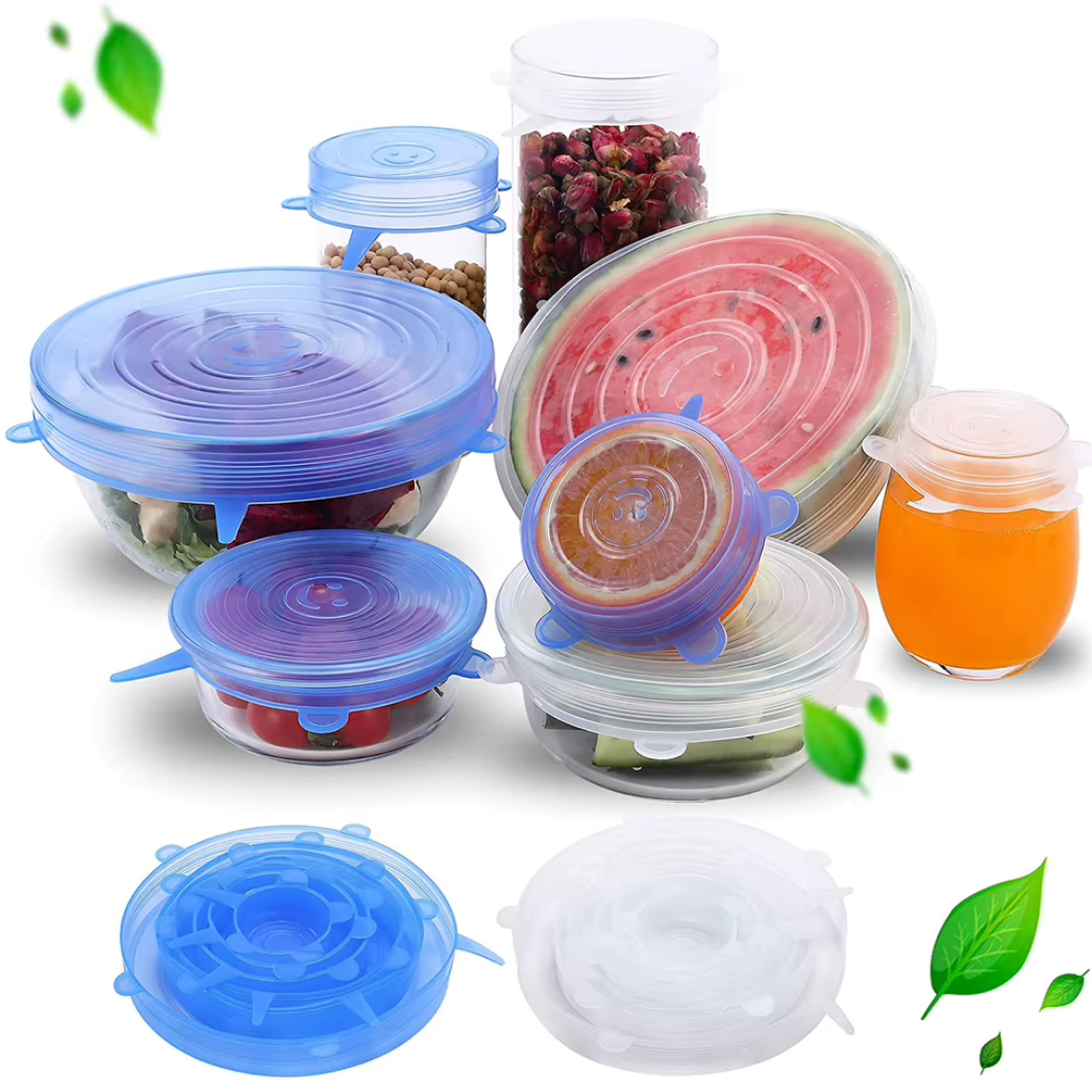 Kit 6 Tampas de Silicone Flexíveis p/ Alimentos e Tigelas