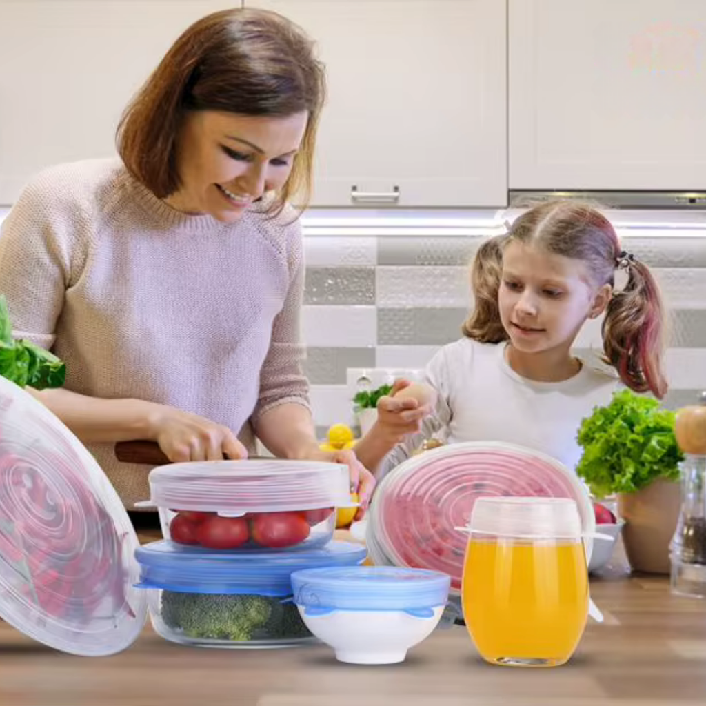 Kit 6 Tampas de Silicone Flexíveis p/ Alimentos e Tigelas