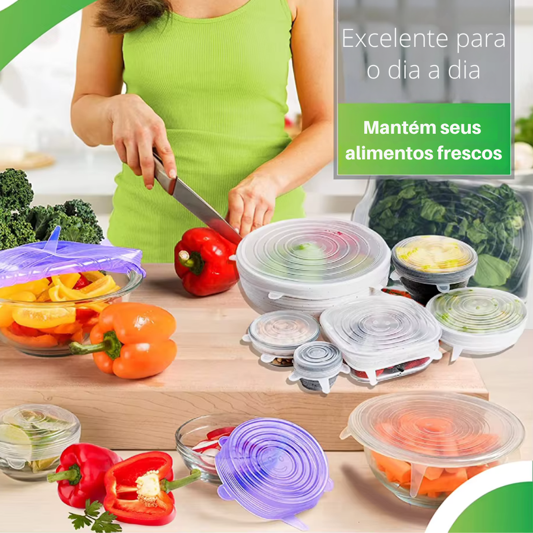 Kit 6 Tampas de Silicone Flexíveis p/ Alimentos e Tigelas