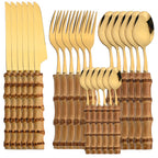 Jogo de Talheres Inox 24 Peças – Cabo Bambu Natural