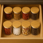 Porta Temperos com Tampa de Bambu – Kit com 6 Unidades de 200ml