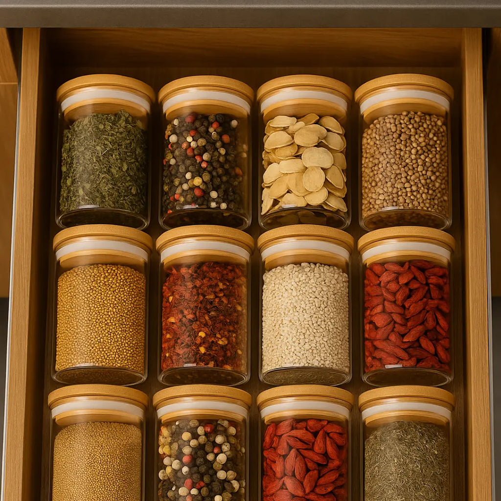 Porta Temperos com Tampa de Bambu – Kit com 6 Unidades de 200ml