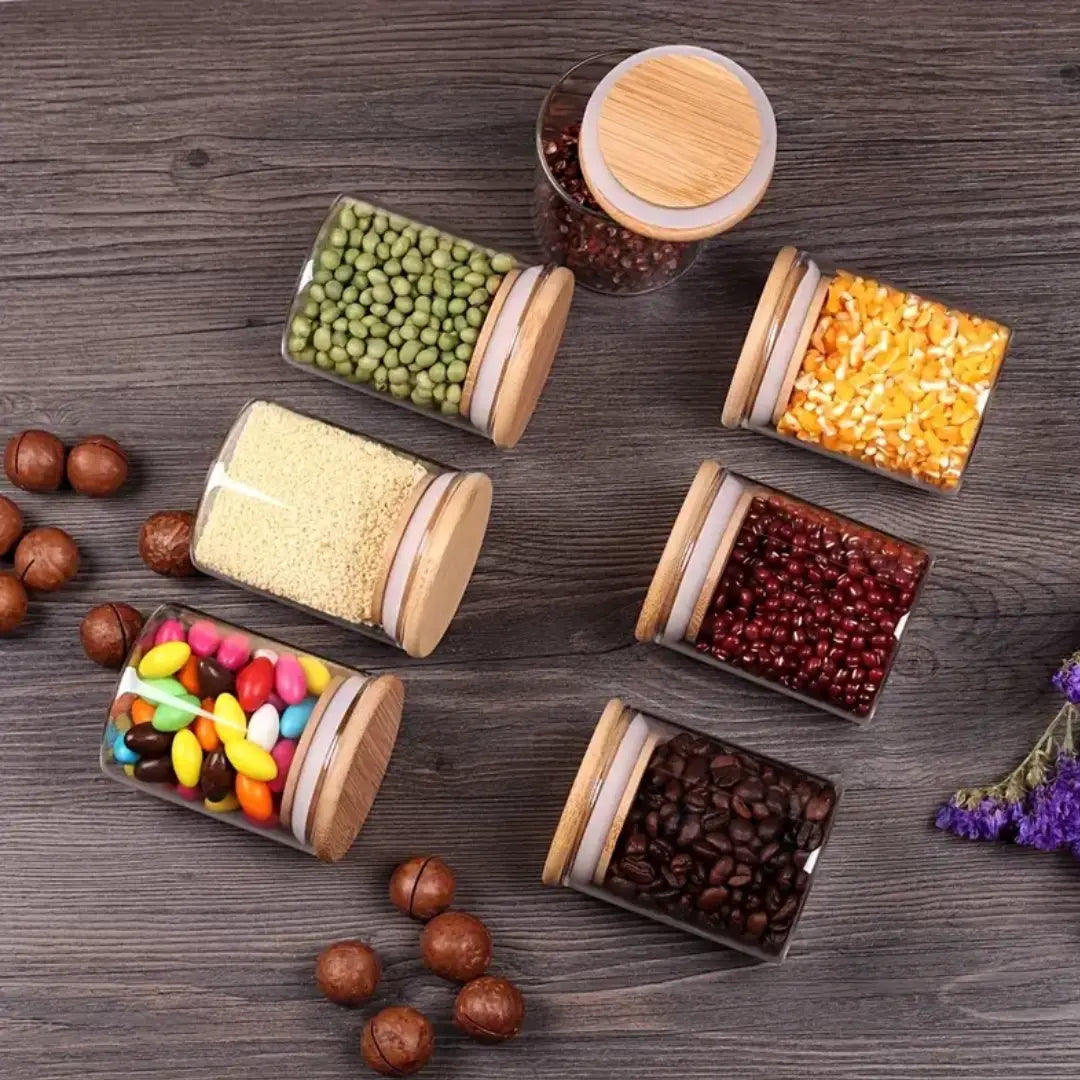 Porta Temperos com Tampa de Bambu – Kit com 6 Unidades de 200ml