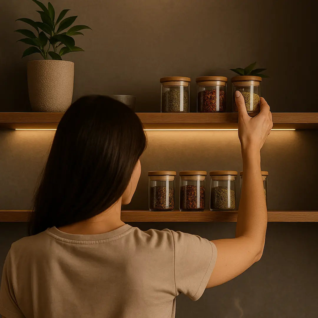 Porta Temperos com Tampa de Bambu – Kit com 6 Unidades de 200ml