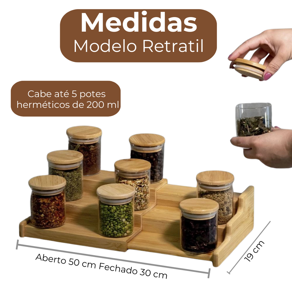 Rack de Bambu Organizadores Retrátil e Fixo 3 Níveis