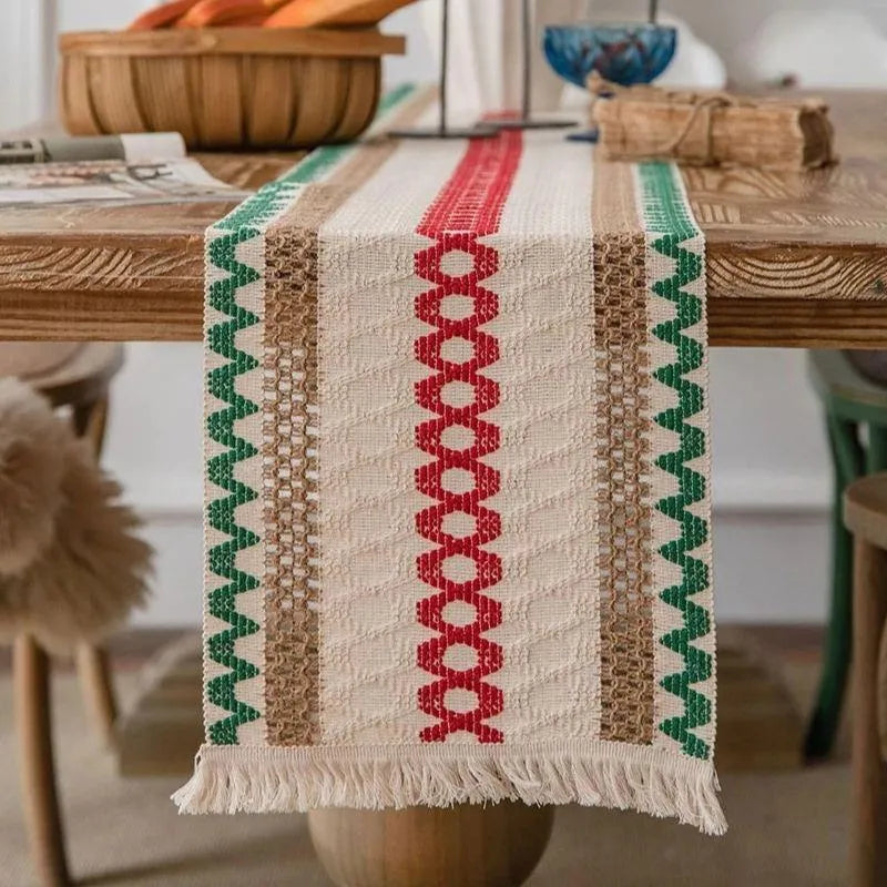 Caminho de Mesa Boho com Franja em Algodão