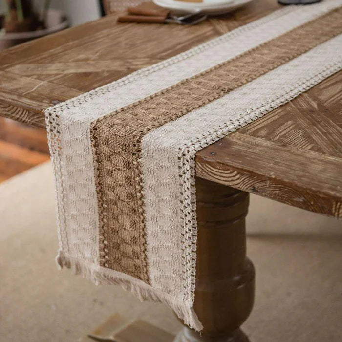 Caminho de Mesa Boho com Franja em Algodão
