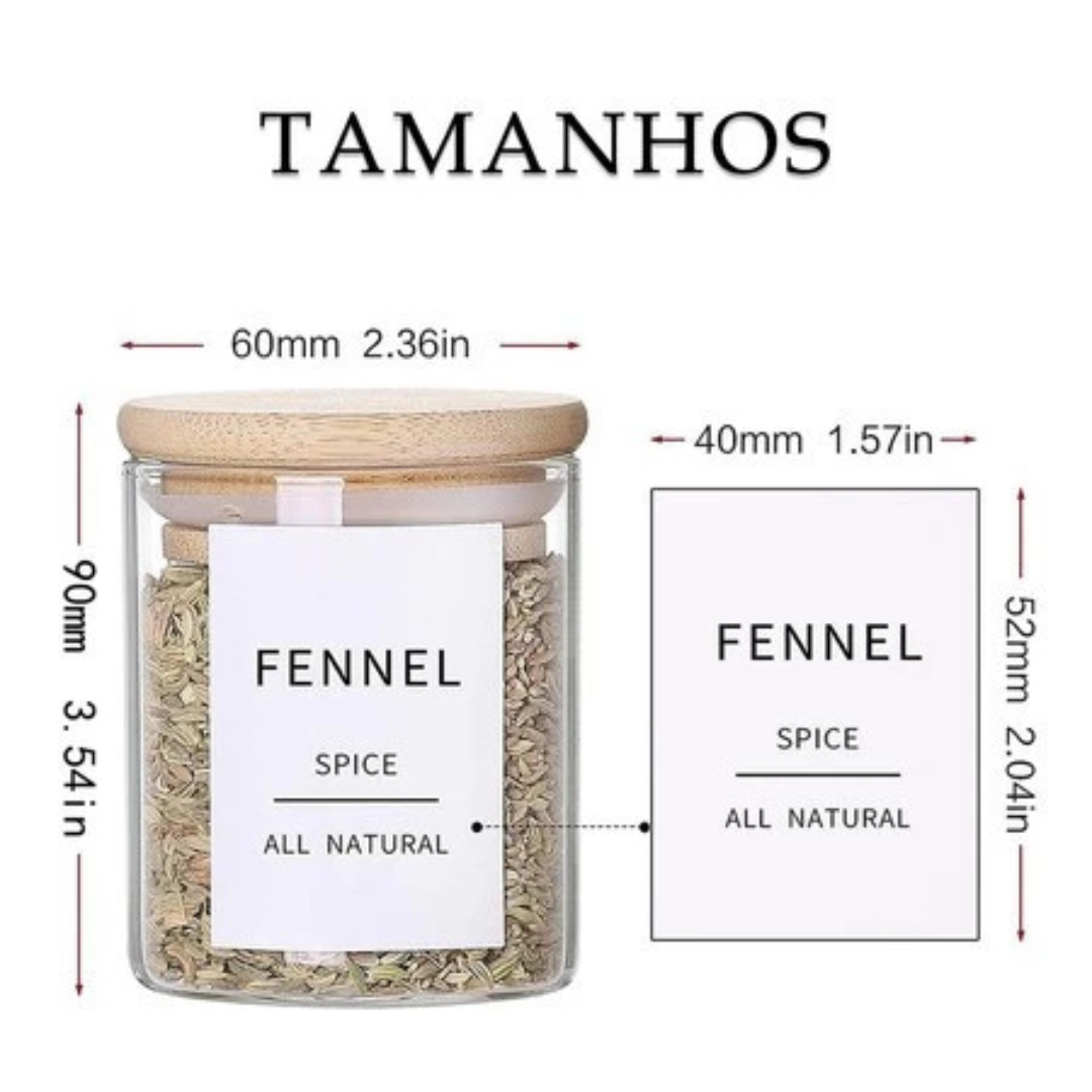 Porta Temperos com Tampa de Bambu – Kit com 6 Unidades de 200ml