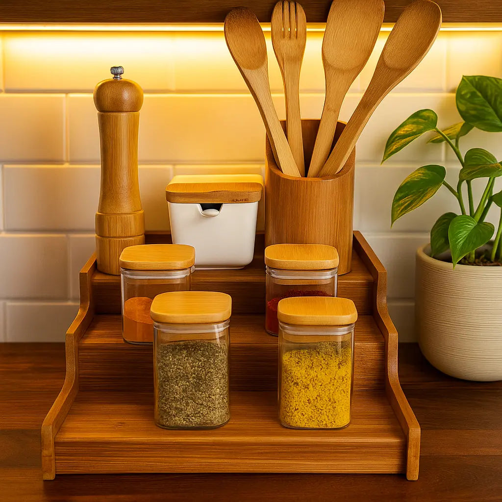 Rack de Bambu Organizadores Retrátil e Fixo 3 Níveis