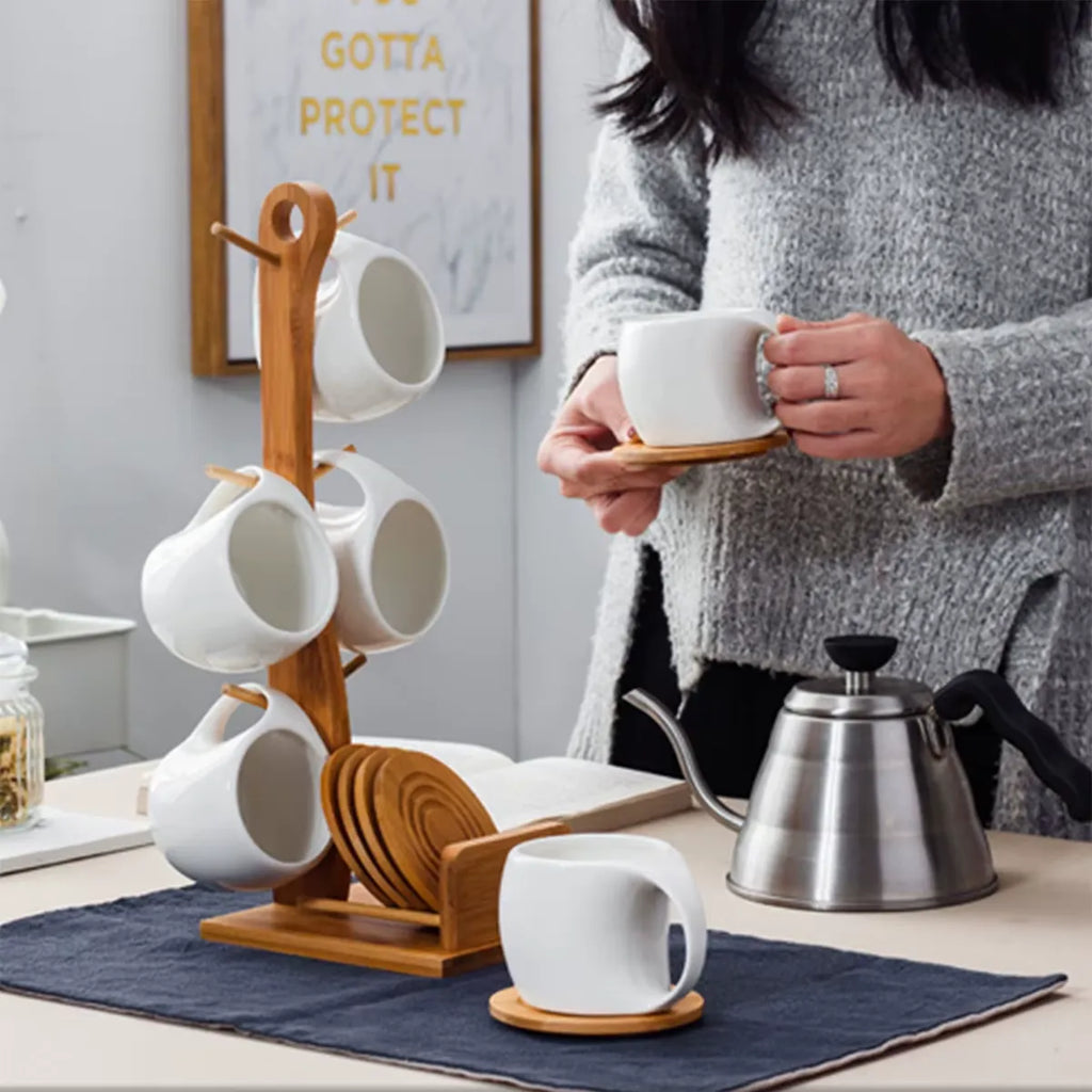 Conjunto 6 Xícaras Cerâmica com Suporte