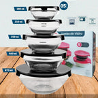 Kit 5 Potes de Vidro com Tampa Preta
