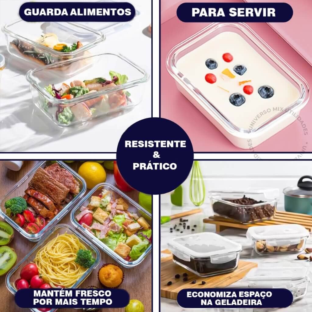 Kit 5 Potes Vidro Hermético 340ml