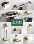 Kit Acessórios Para Banheiro Aço Inoxidável Dourado Premium