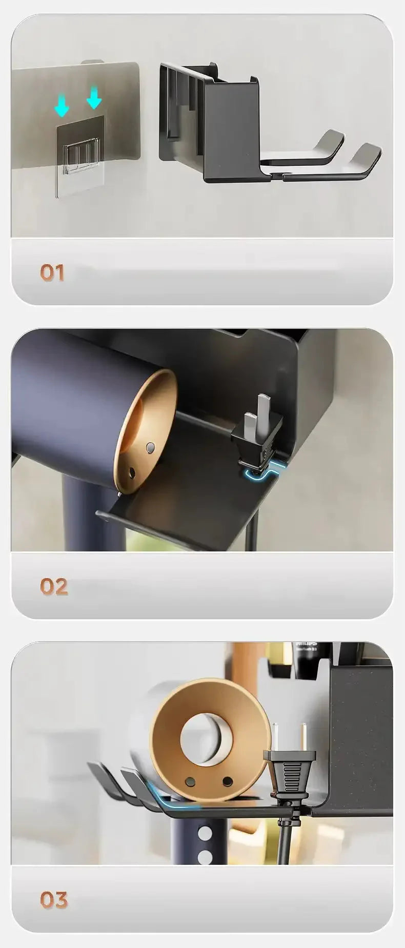 Suporte de Parede para Secador de Cabelo