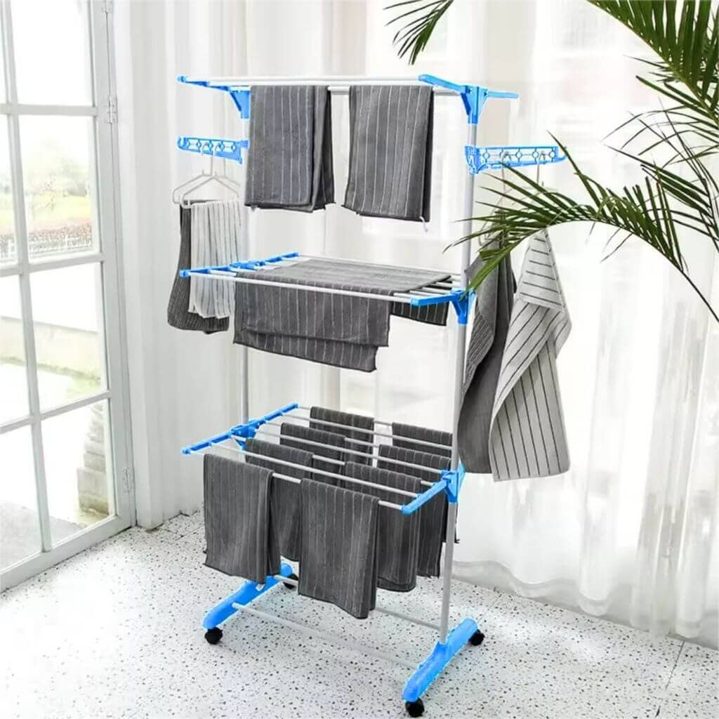 Varal De Chão Com 3 Andares Dobrável e Portátil
