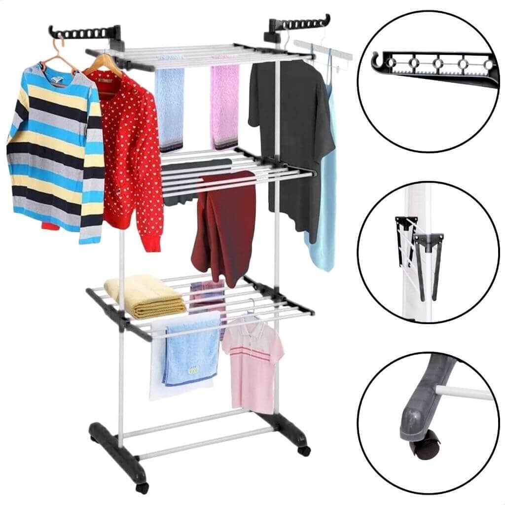 Varal De Chão Com 3 Andares Dobrável e Portátil